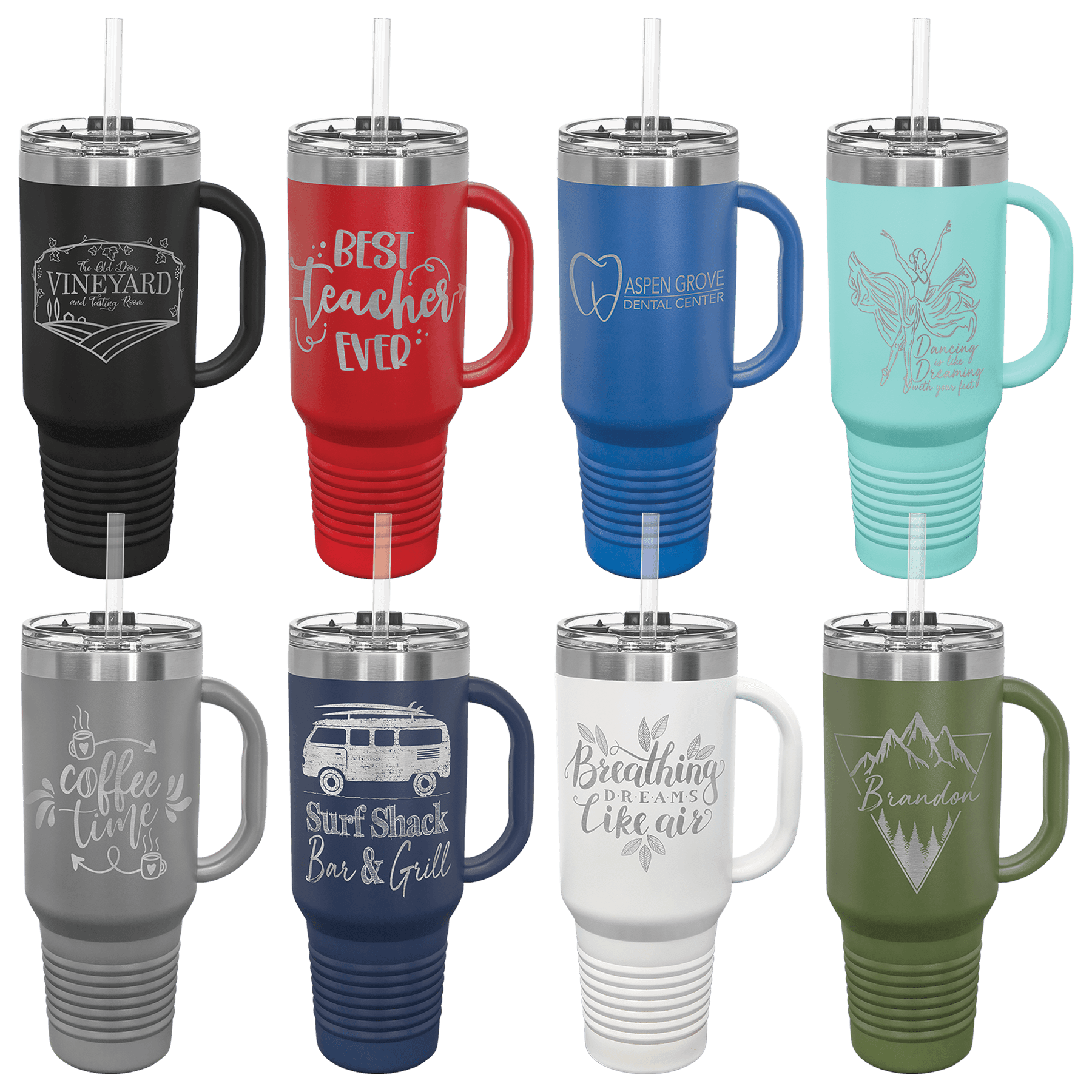 40oz Travel Tumbler- With Handle and Straw