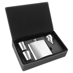 Customizable 6 oz. Flask Set in Laserable Leatherette Box