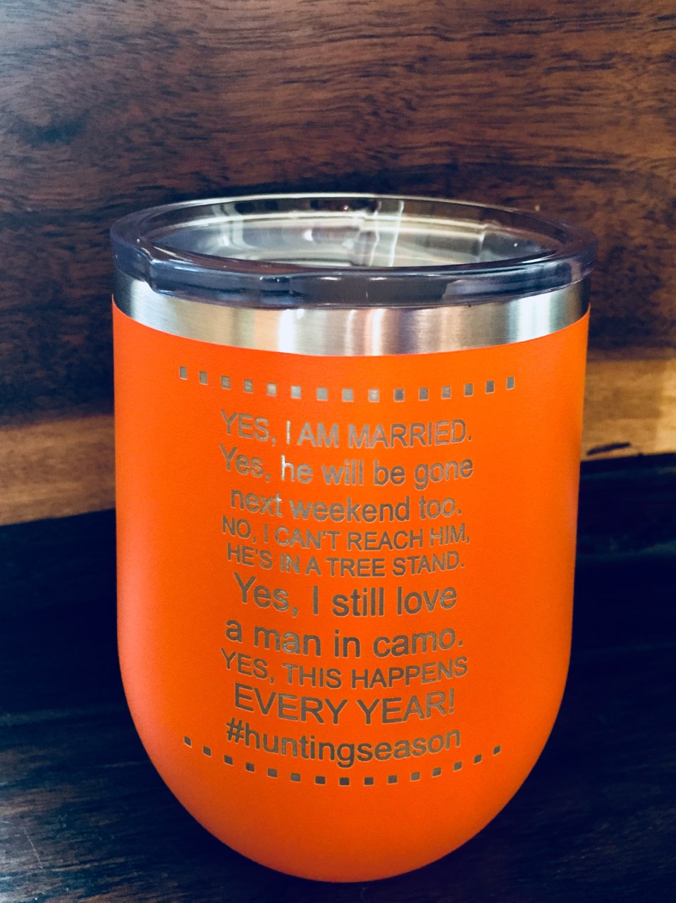 Hunting Season Laser Engraved Stemless Powdercoated Wineglass