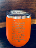 Hunting Season Laser Engraved Stemless Powdercoated Wineglass